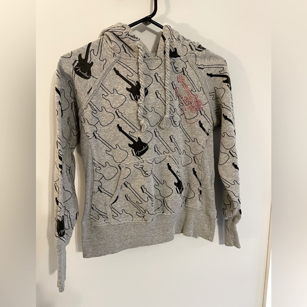 Fender Guitar Pullover Hoodie, Grey, Size M